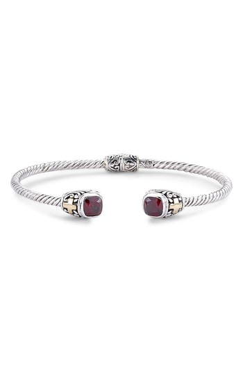 Samuel B. 18k & Silver 1.70 Ct. Tw. Garnet Square Bangle Bracelet In Red