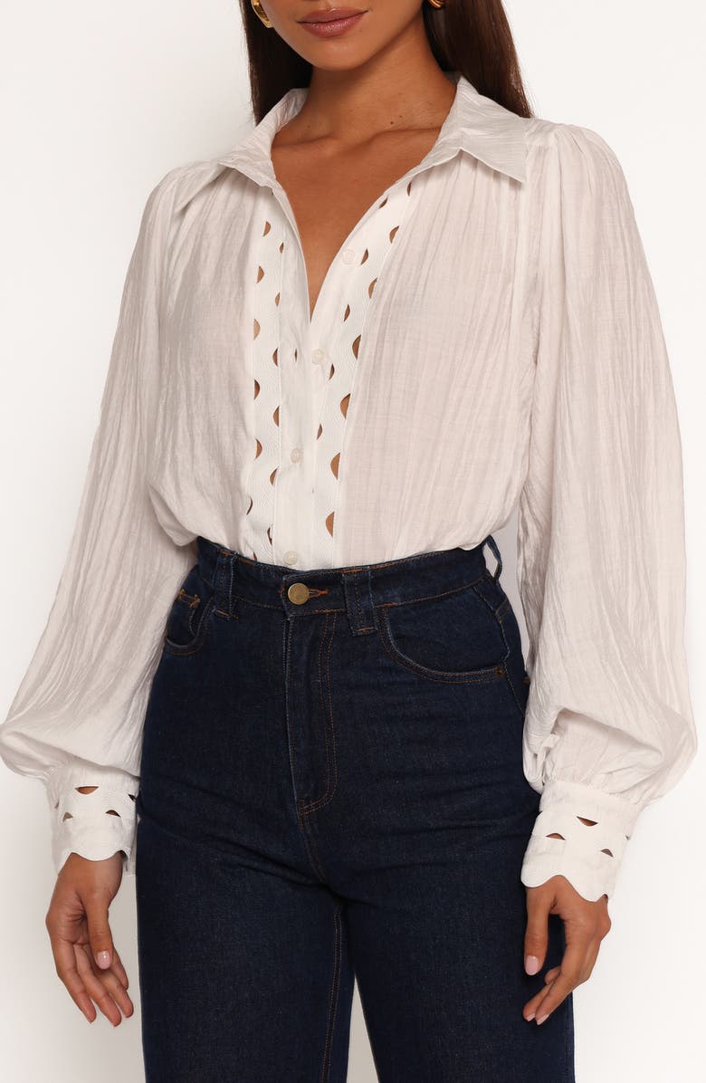Petal & Pup Primrose Rickrack Trim Long Sleeve Button-Up Shirt, Main, color, 