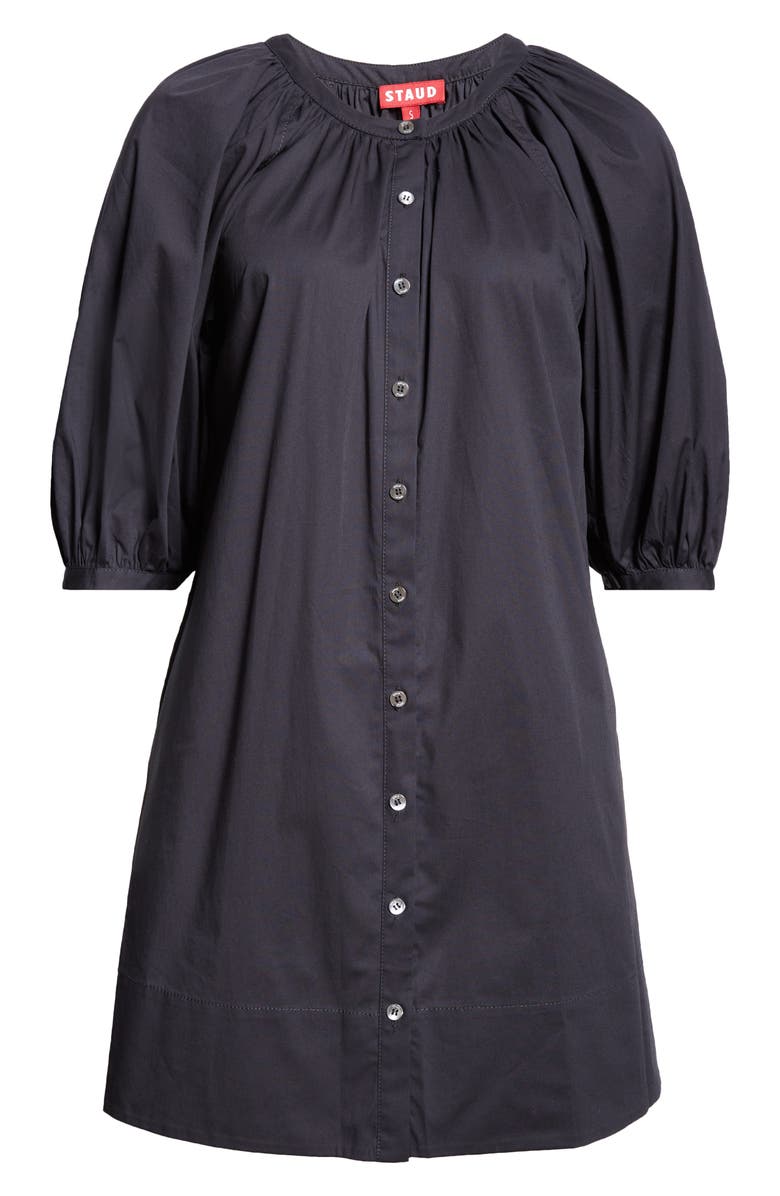 STAUD Vincent Stretch Cotton Mini Shirtdress, Alternate, color, Black