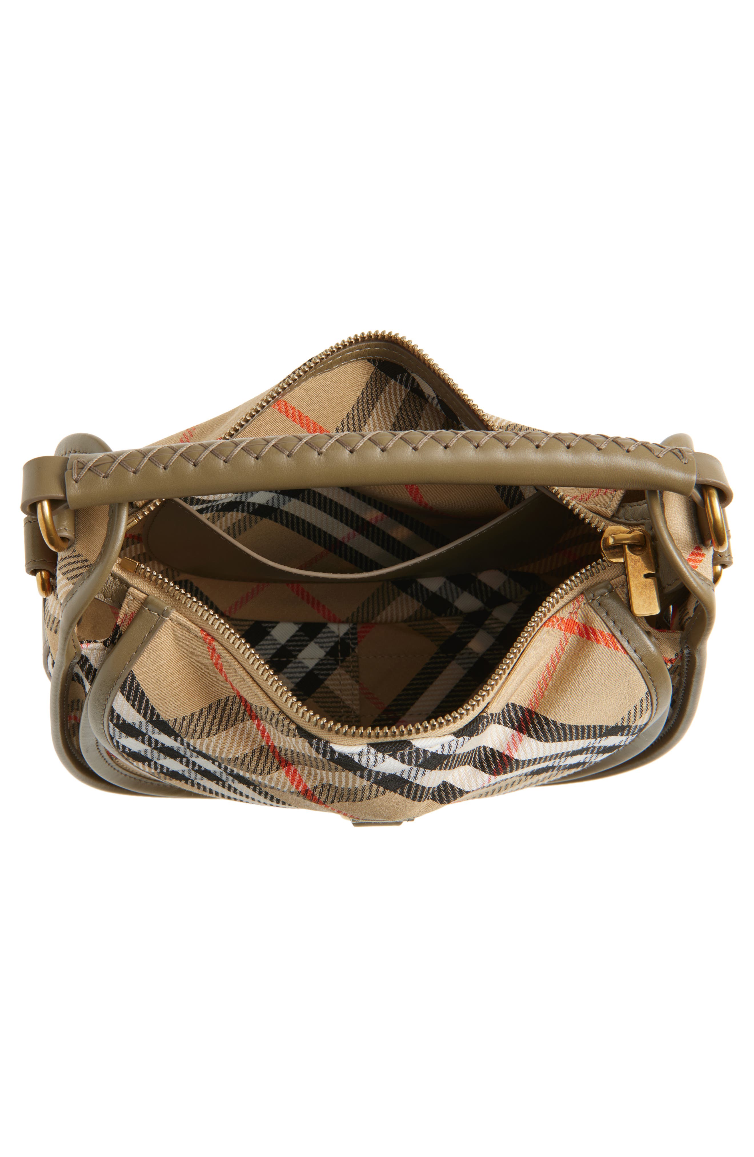 Burberry Small B Clip Check Messenger Bag, Alternate, color, Sand