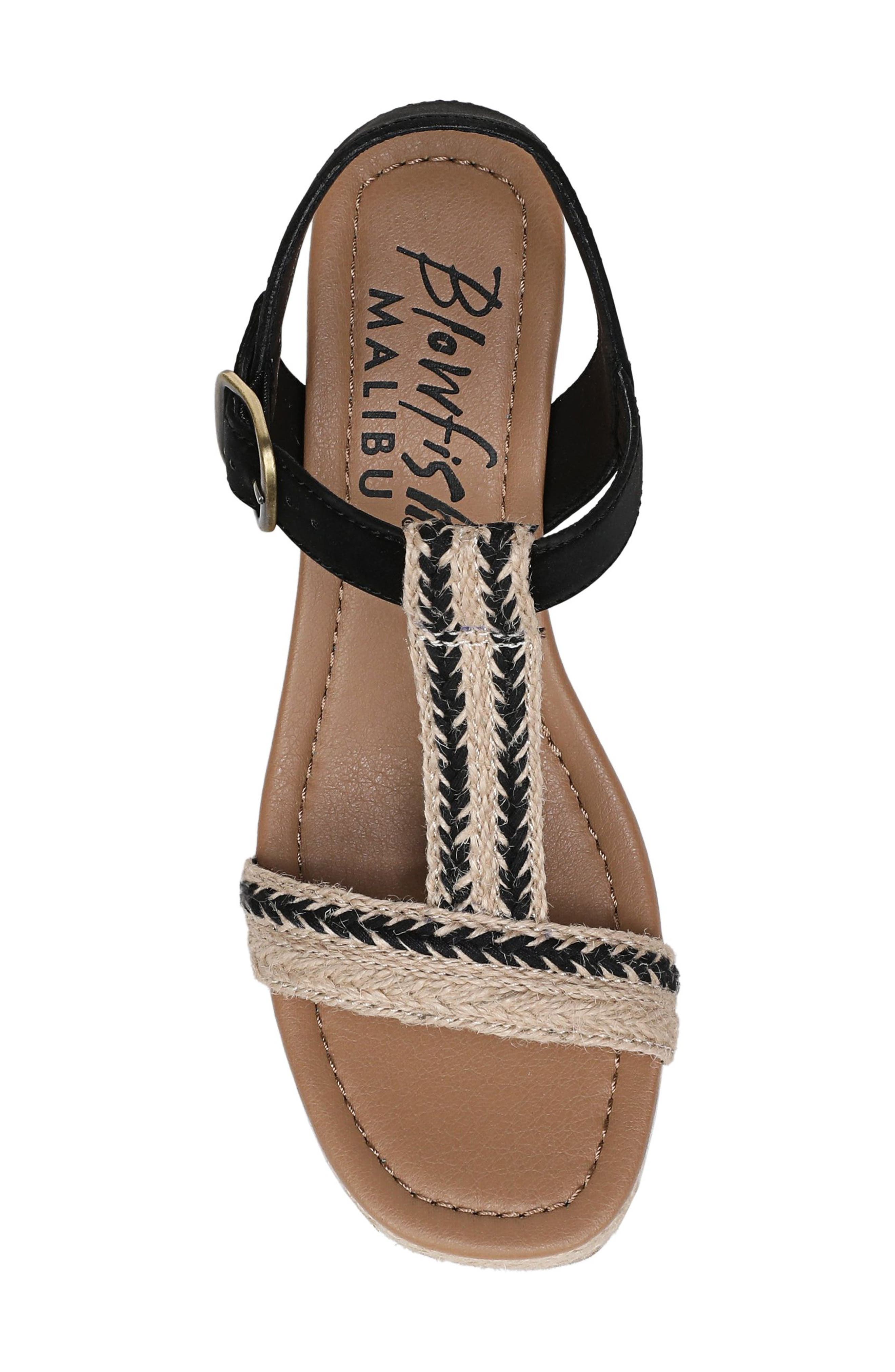 Blowfish Malibu Annika T-Strap Espadrille Wedge Sandal, Alternate, color, Natural Black Jute/ Nubuck