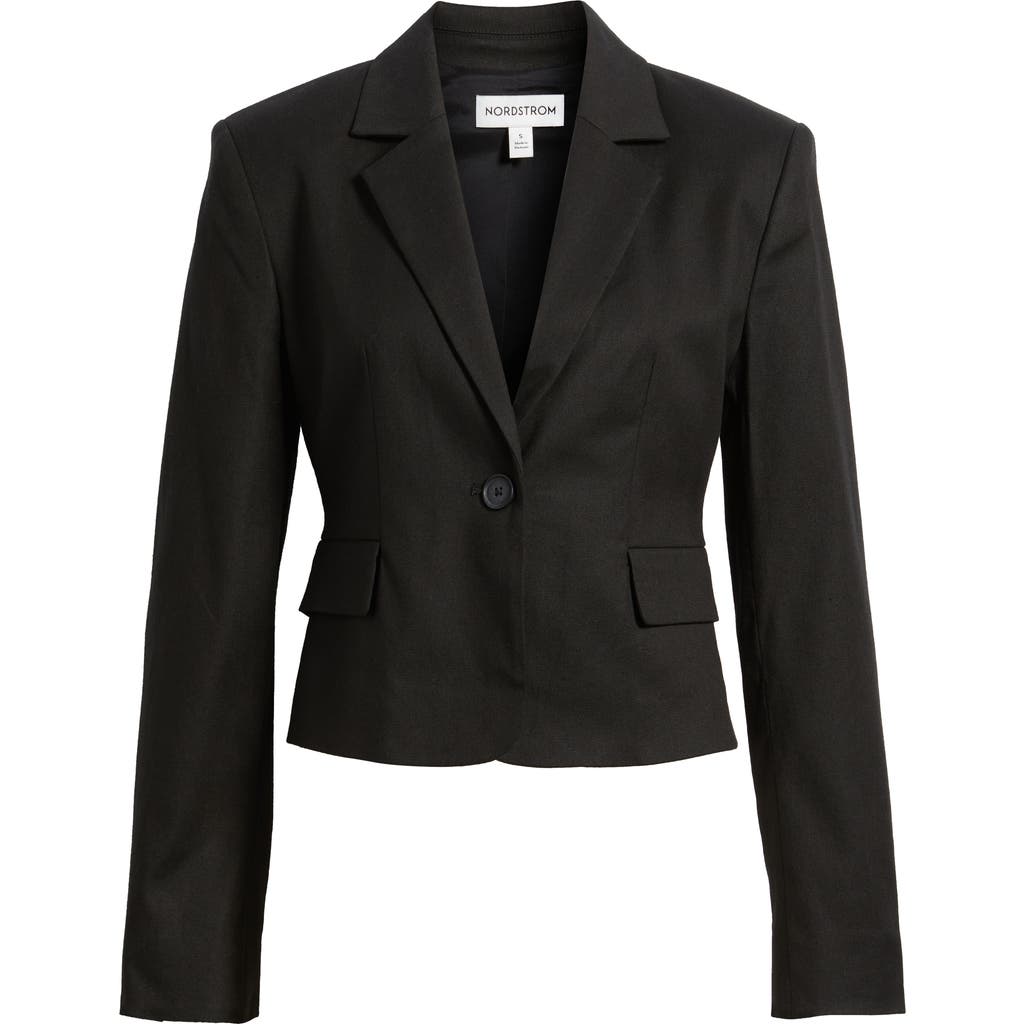 Nordstrom Crop One-button Linen Blend Blazer