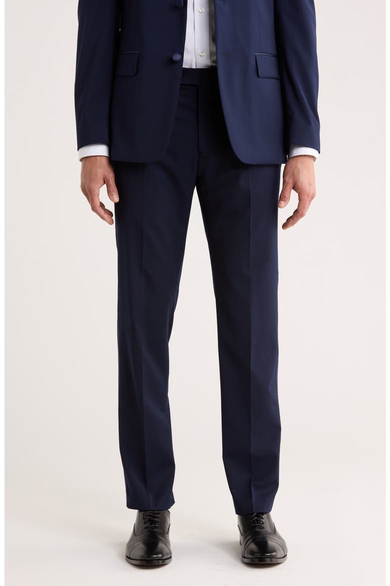 Flat Front Wool Blend Tuxedo Pants, Main, color, NAVY TWILL
