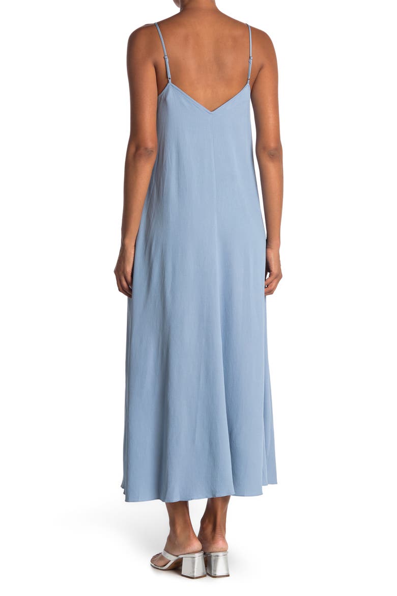 Solid V-Neck Sleeveless Maxi Slip Dress, Alternate, color, LIGHT CHAMBRAY
