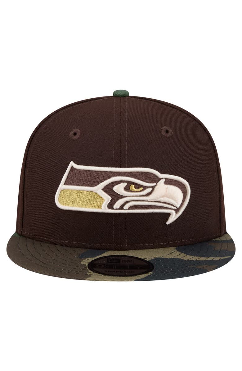 New Era Men's New Era  Dark Brown Seattle Seahawks Burnt Wood Camo 9FIFTY Snapback Hat, Alternate, color, Dark Brown