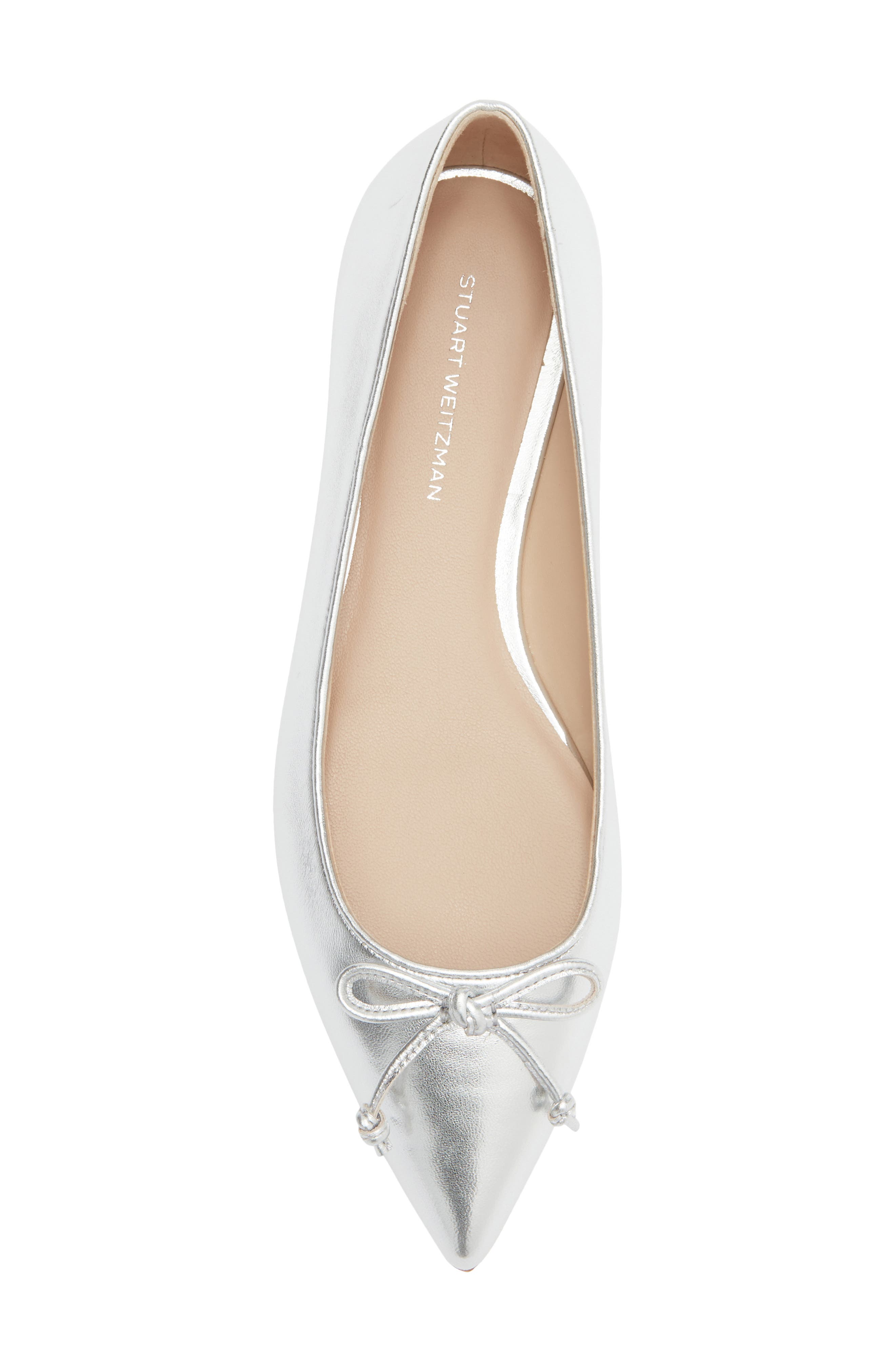 Stuart Weitzman Gabby Bow Flat, Alternate, color, Silver