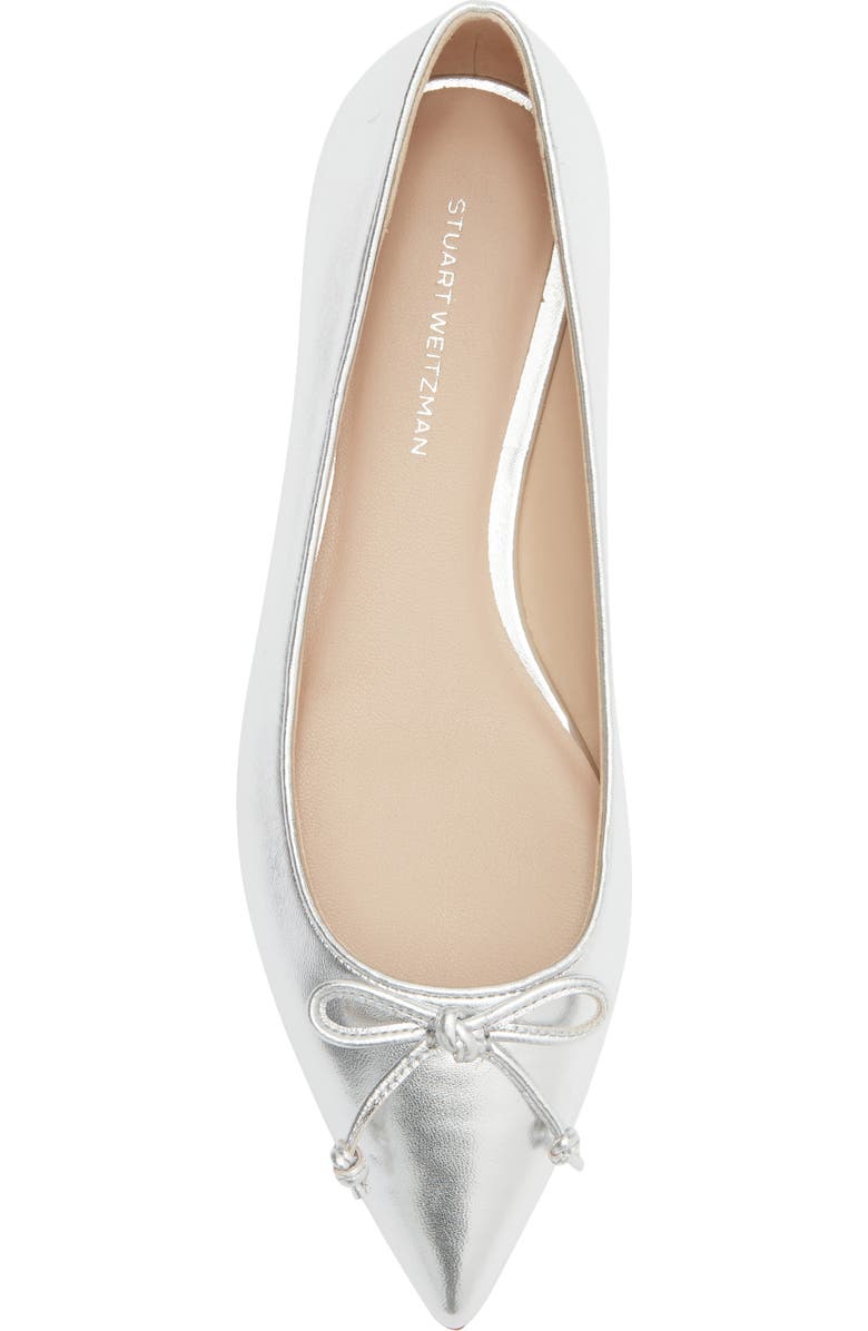 Stuart Weitzman Gabby Bow Flat, Alternate, color, Silver