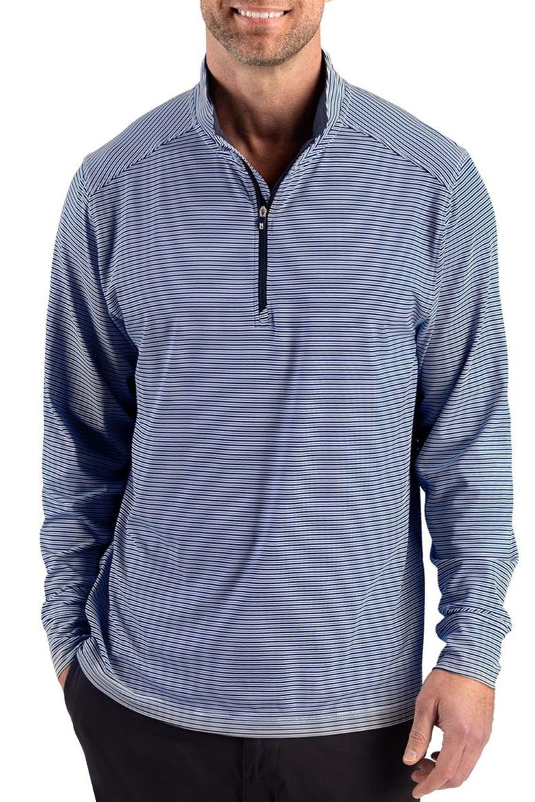 Forge Epic Confidence Stripe Performance Quarter Zip Pullover, Main, color, NAVY BLUE/ WHITE