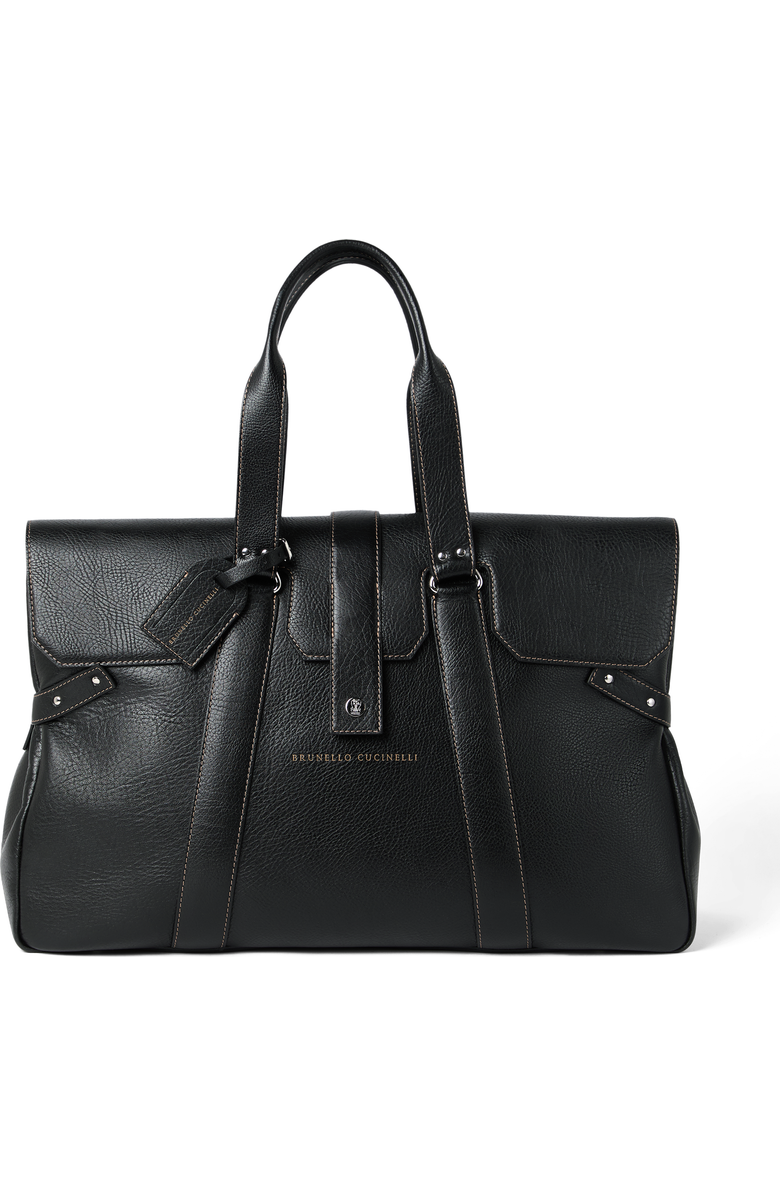 Brunello Cucinelli Grained calfskin Country Weekender bag, Main, color, Black