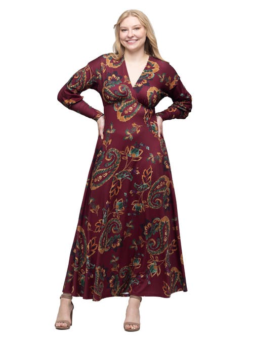 24seven Comfort Apparel Paisley Print Bishop Sleeve A Line Maxi Dress In Multi