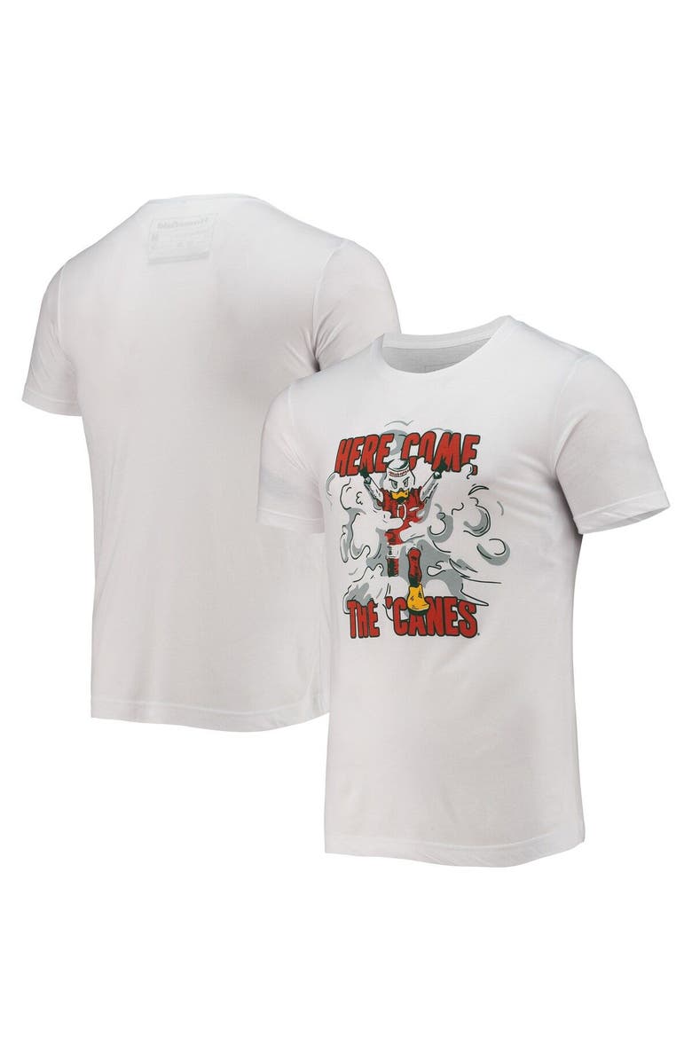 HOMEFIELD Men's Homefield White Miami Hurricanes Vintage Here Come The 'Canes T-Shirt, Main, color, 