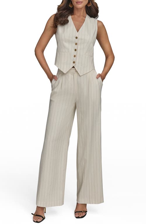 Donna Karan New York Pinstripe Linen Blend Vest In Gray