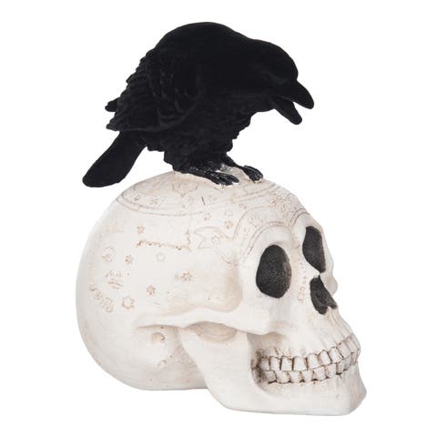 Skeleton Skull & Crow Decorative Halloween 8.5" Figurine