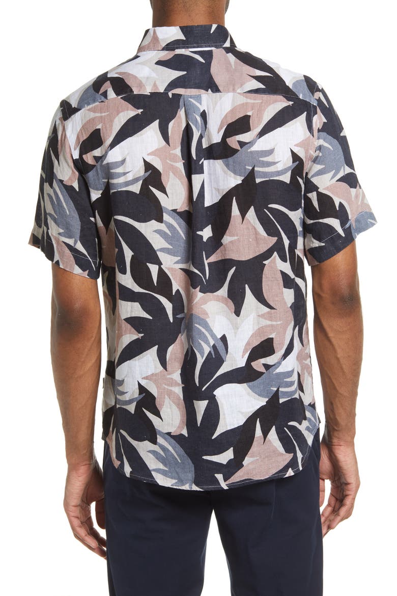 Tyrion Short Sleeve Linen Button-Down Shirt, Alternate, color, NOUGAT PRINT