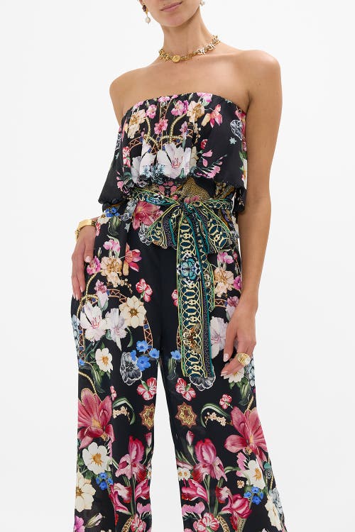 Camilla Strapless Embellished Printed Silk Crepe De Chine Jumpsuit In Midnight In Monserrate