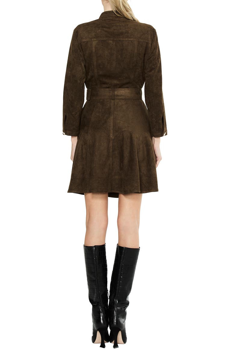 Karrie Belted Long Sleeve Faux Suede Shirtdress, Alternate, color, OLIVE