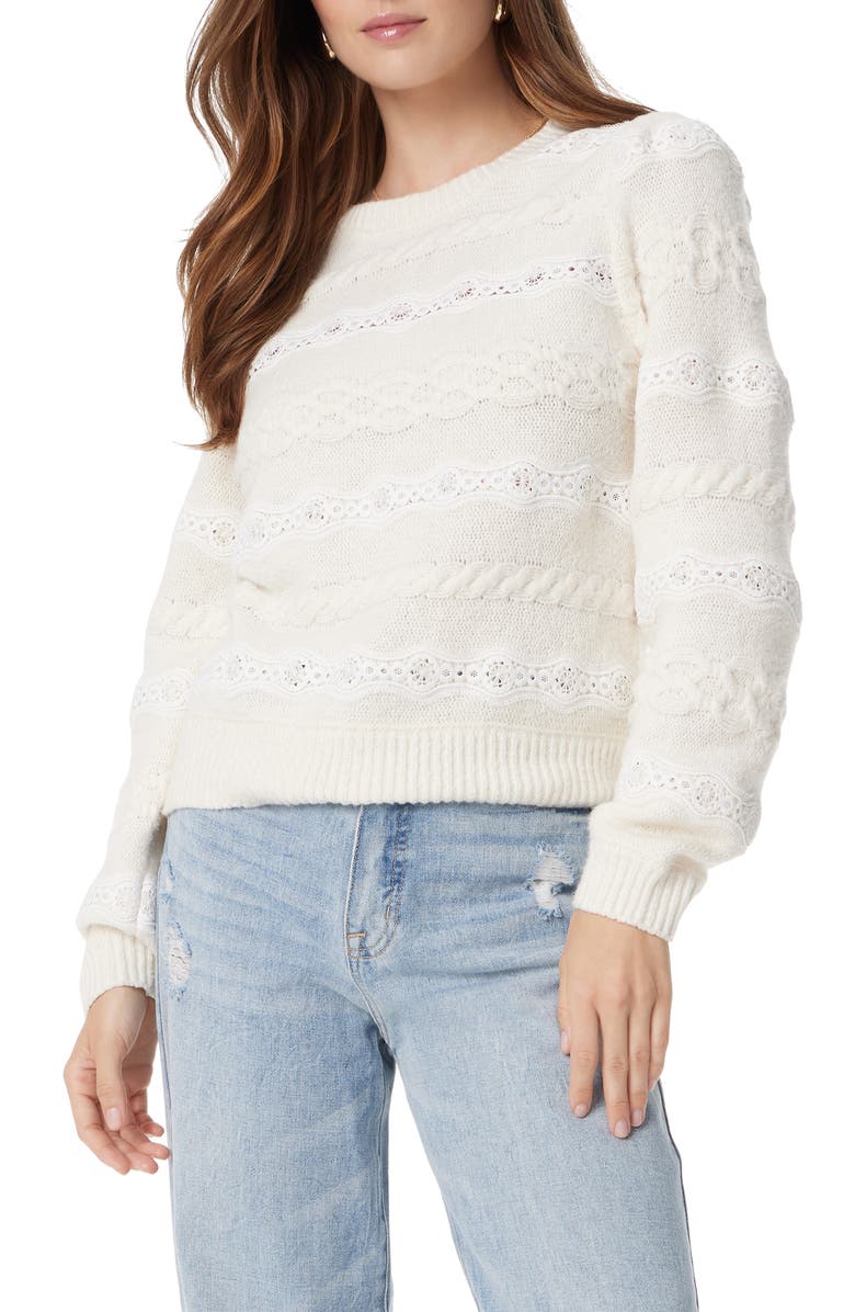 Sam Edelman Jette Lace Inset Cable Sweater, Main, color, 
