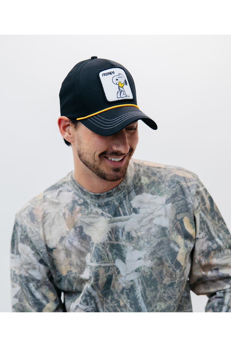 Snoopy Friends Trucker Cap, Alternate, color, BLACK