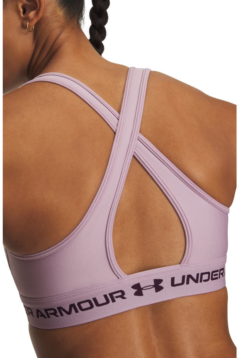 HeatGear® Mid Cross Back Sports Bra, Alternate, color, 698 MAUVE PINK
