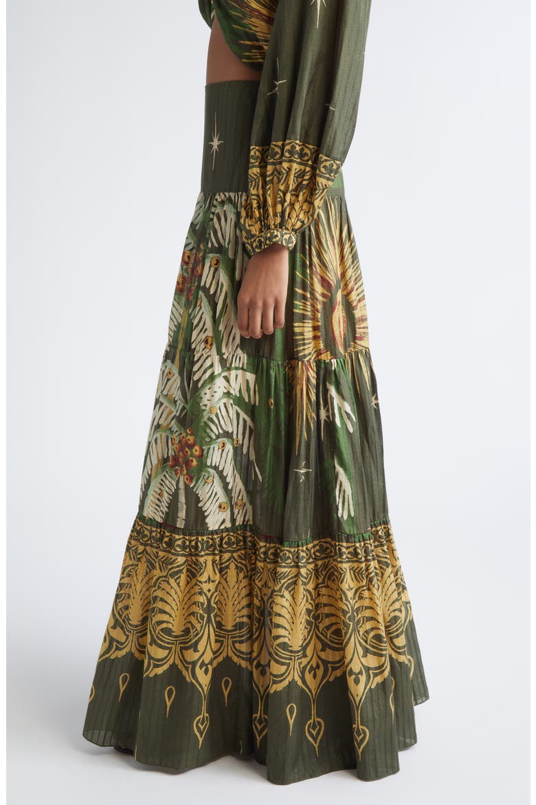 Relatos de mi Tierra Print Silk & Cotton Dobby Tiered Skirt, Alternate, color, GREEN / YELLOW