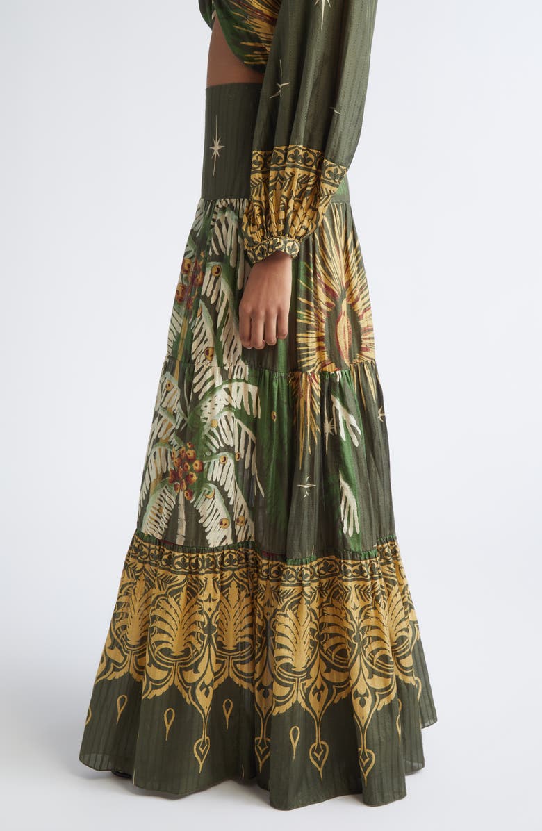Johanna Ortiz Relatos de mi Tierra Print Silk & Cotton Dobby Tiered Skirt, Alternate, color, Green / Yellow