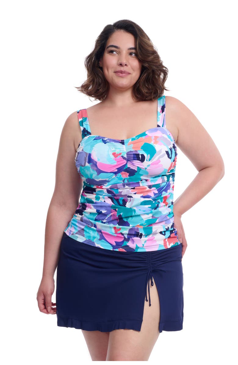 Profile by Gottex Holi Full Figure Center Ruched Tankini Underwire Swim Top, Main, color, Blue Multi