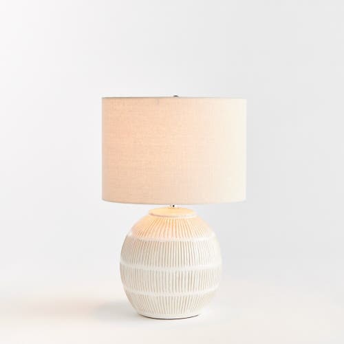 Napa Home & Garden Antoni Hatch Mark Pattern Decorative Contemporary Table Lamp W/ Linen Shade In White