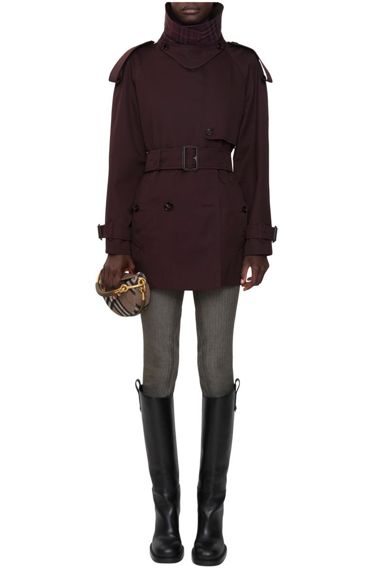 Short Gabardine Fitzrovia Trench Coat, Main, color, Wine red