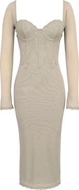 HOUSE OF CB Saisha Long Sleeve Lace Cocktail Midi Dress