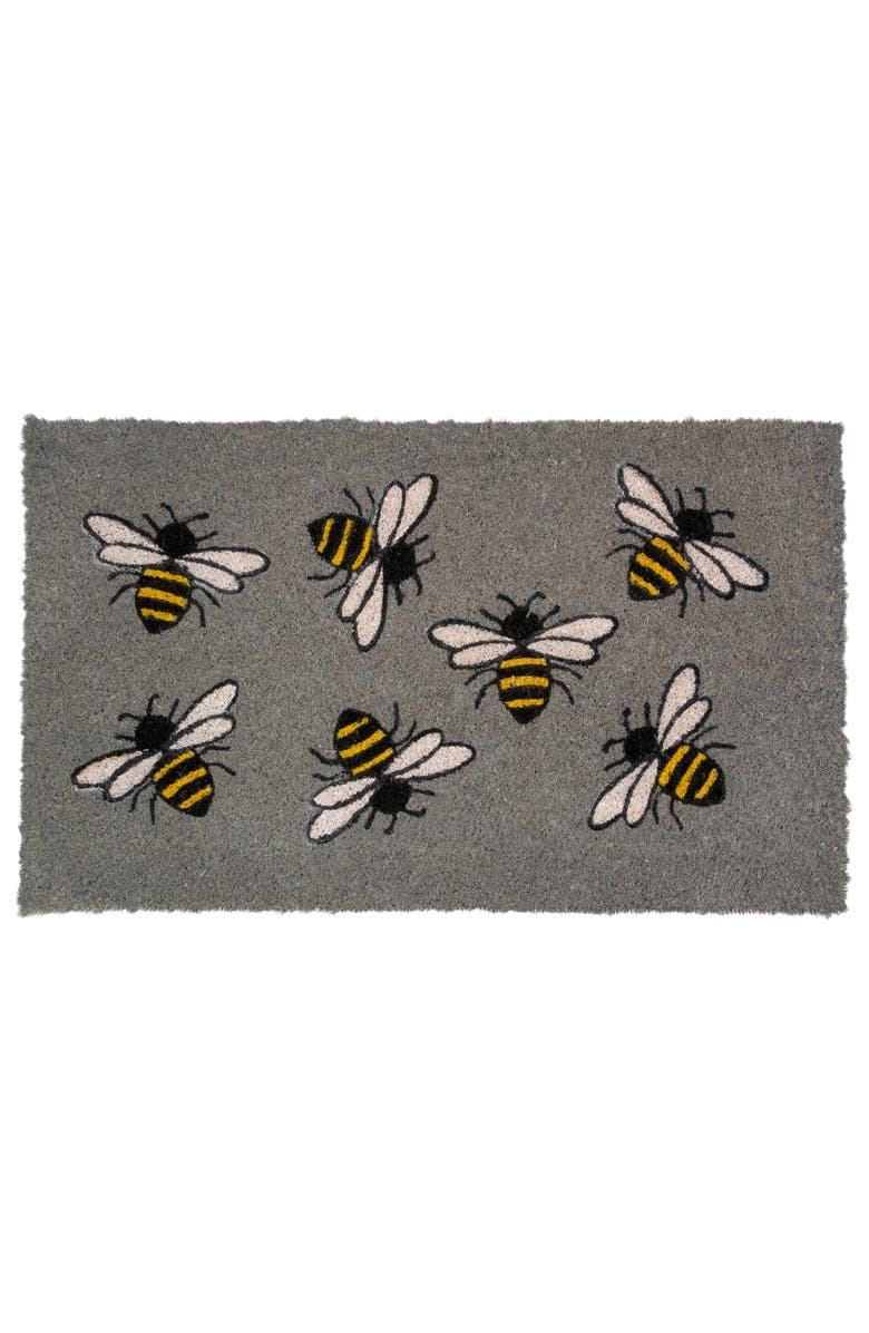 Northlight Natural Coir Outdoor Rectangular Bumble Bee Doormat 18" x 30", Main, color, Gray