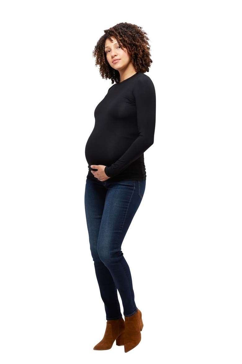 Liv Long Sleeve Sculpting Maternity Crew Neck Tee, Alternate, color, BLACK