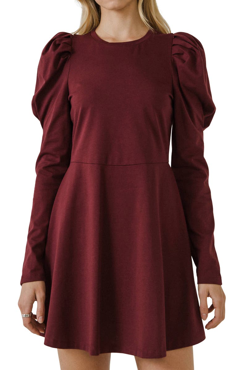 English Factory Long Puff Sleeve Minidress, Alternate, color, Burgundy