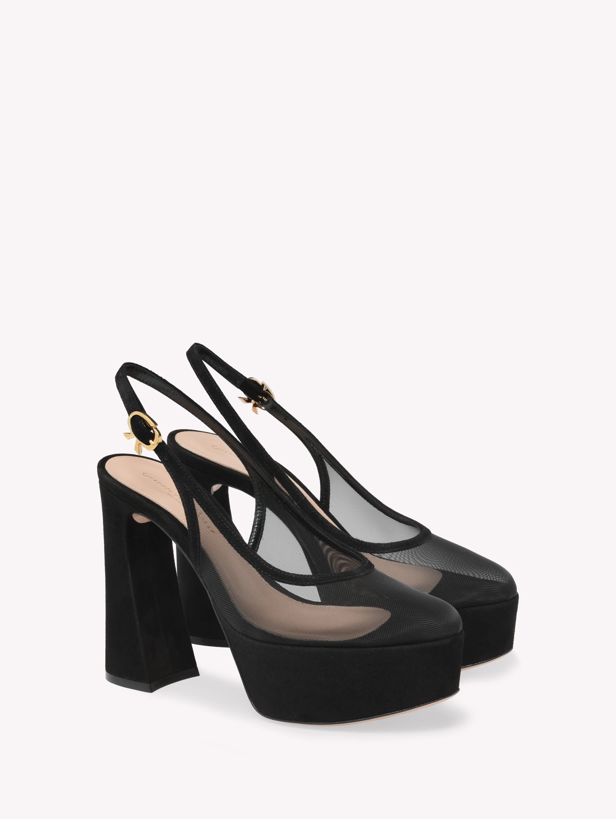 Gianvito Rossi Chopine Slingback, Alternate, color, Black Suede And Plexi