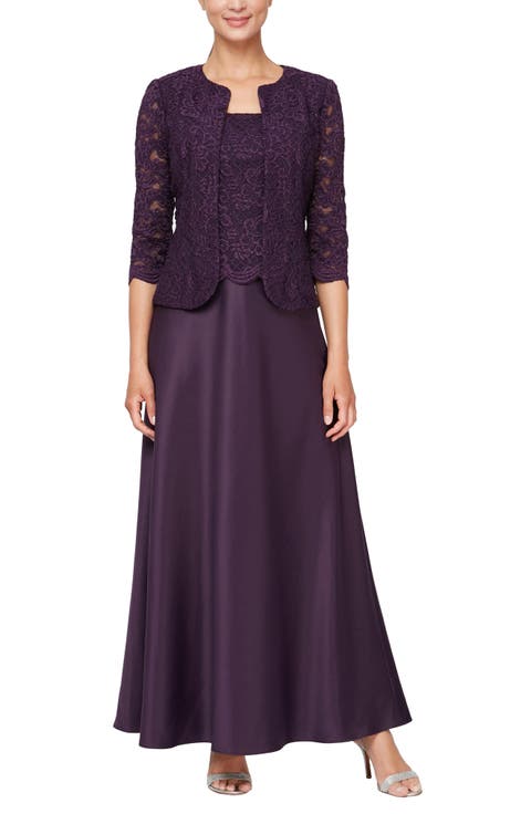 Embroidered Lace Mock Two-Piece Gown with Jacket