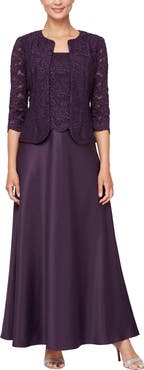 Alex Evenings Embroidered Lace Mock Two-Piece Gown with Jacket