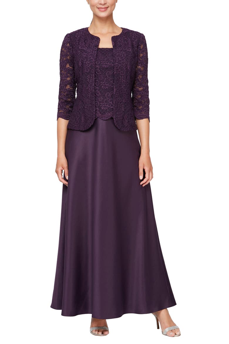 Embroidered Lace Mock Two-Piece Gown with Jacket video