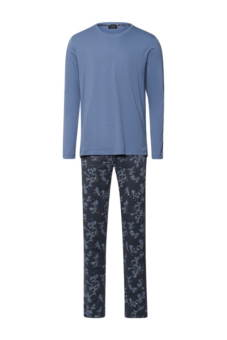 Night And Day Crew Neck Cotton Pajama Set, Main, color, Aqua Ink Leaves