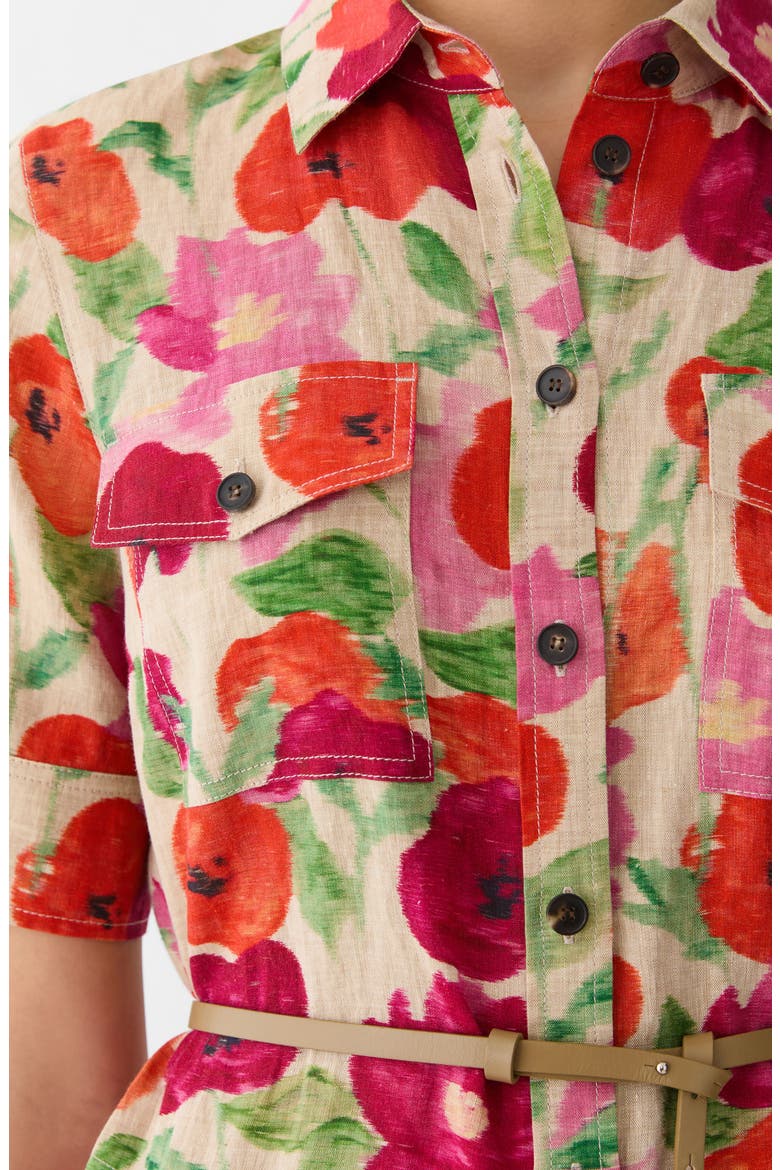 Blossom Print Belted Organic Linen Shirtdress, Alternate, color, CADET KHAKI MULTI