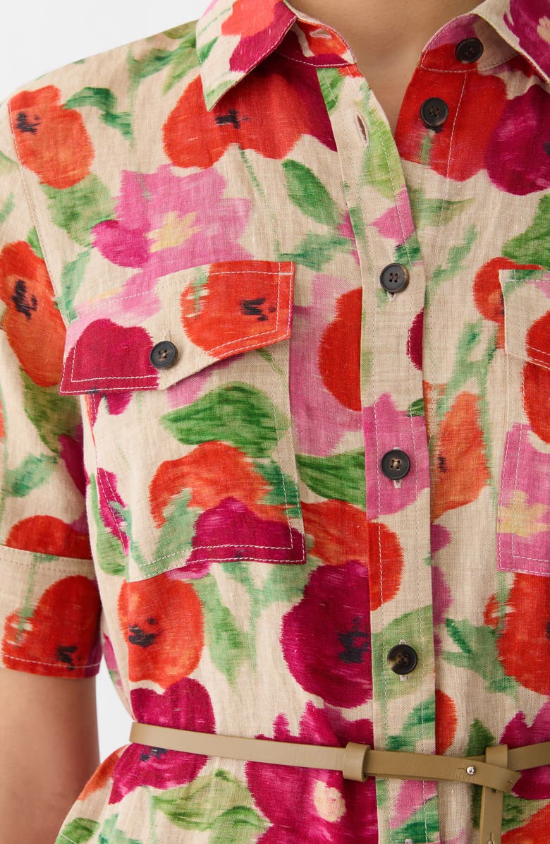 Lafayette 148 New York Blossom Print Belted Organic Linen Shirtdress, Alternate, color, Cadet Khaki Multi