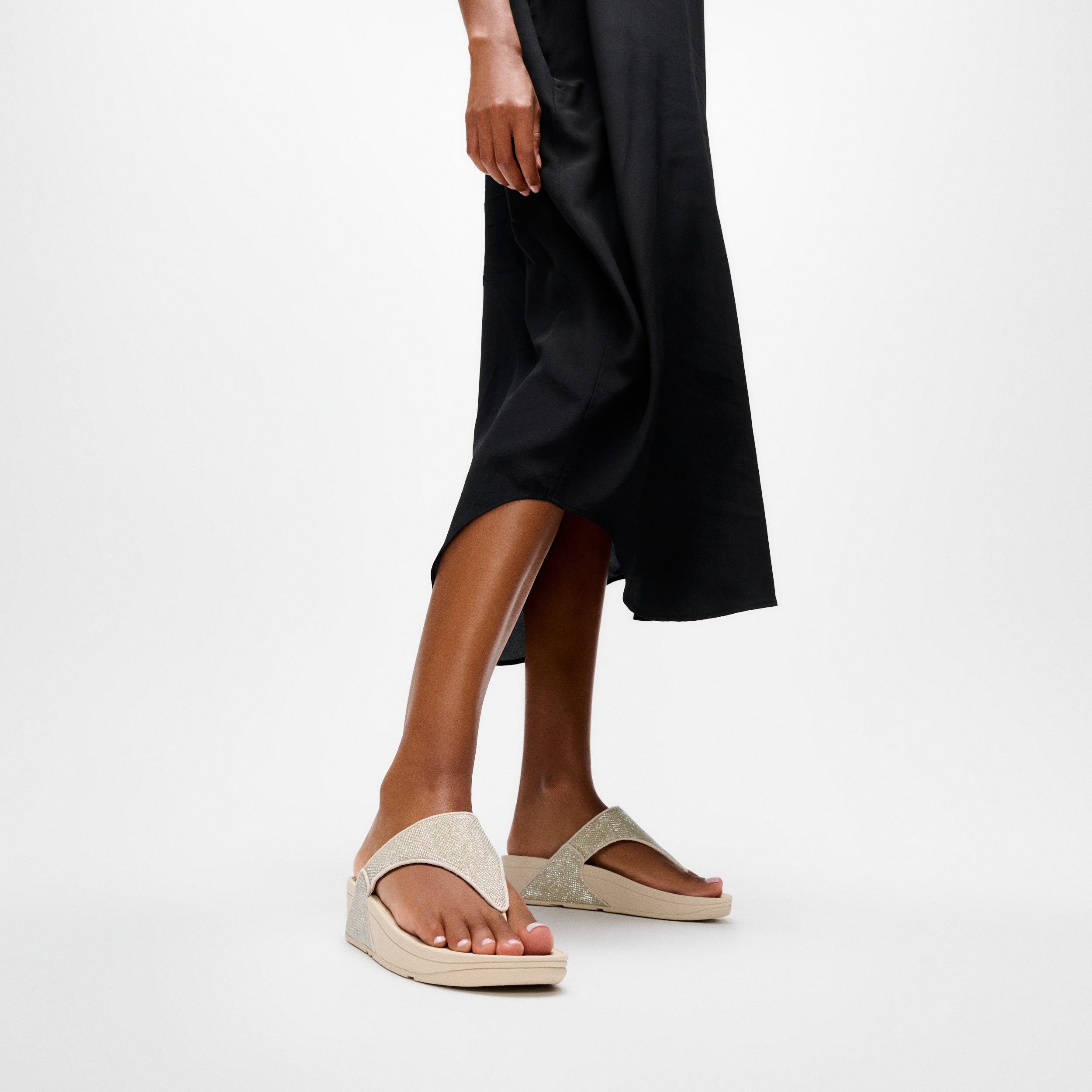 FitFlop Lulu Shimmerglitz Sandals, Alternate, color, Platino