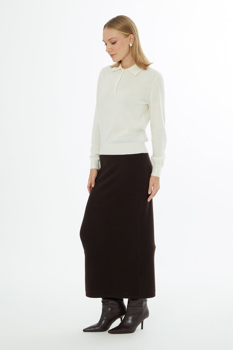 Shirt Collar Button-Front Wool Cashmere Knit Top, Alternate, color, Ecru
