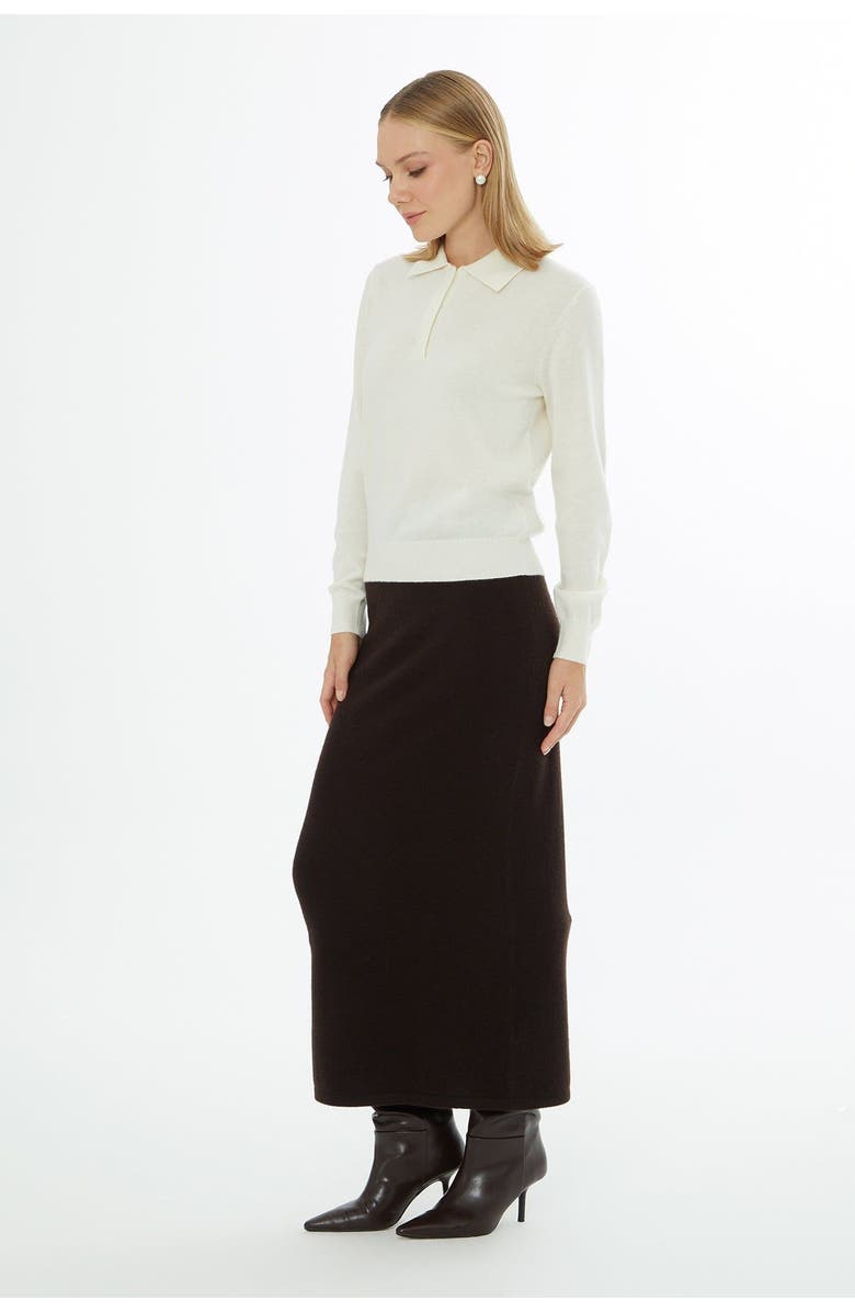 Gizia Shirt Collar Sweater with Button Closure Ecru, Alternate, color, Ecru