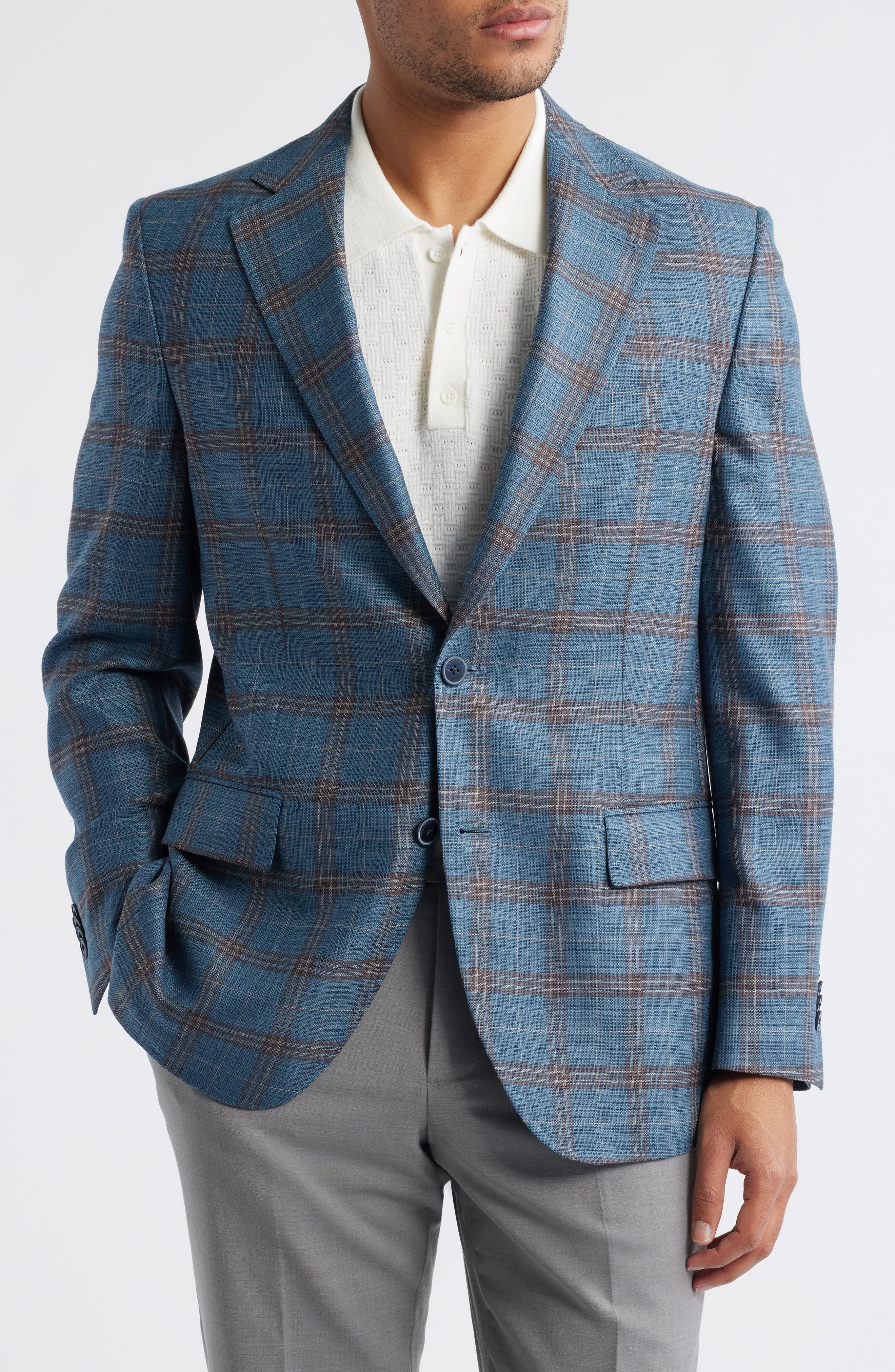 Peter Millar Hyperlight Soft Plaid Wool Sport Coat