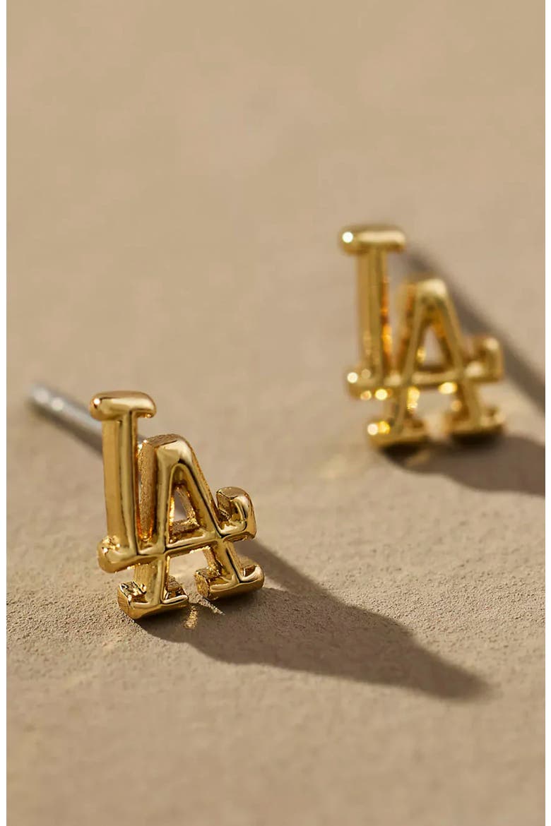 Los Angeles Dodgers Logo Stud Earrings, Alternate, color, GOLD