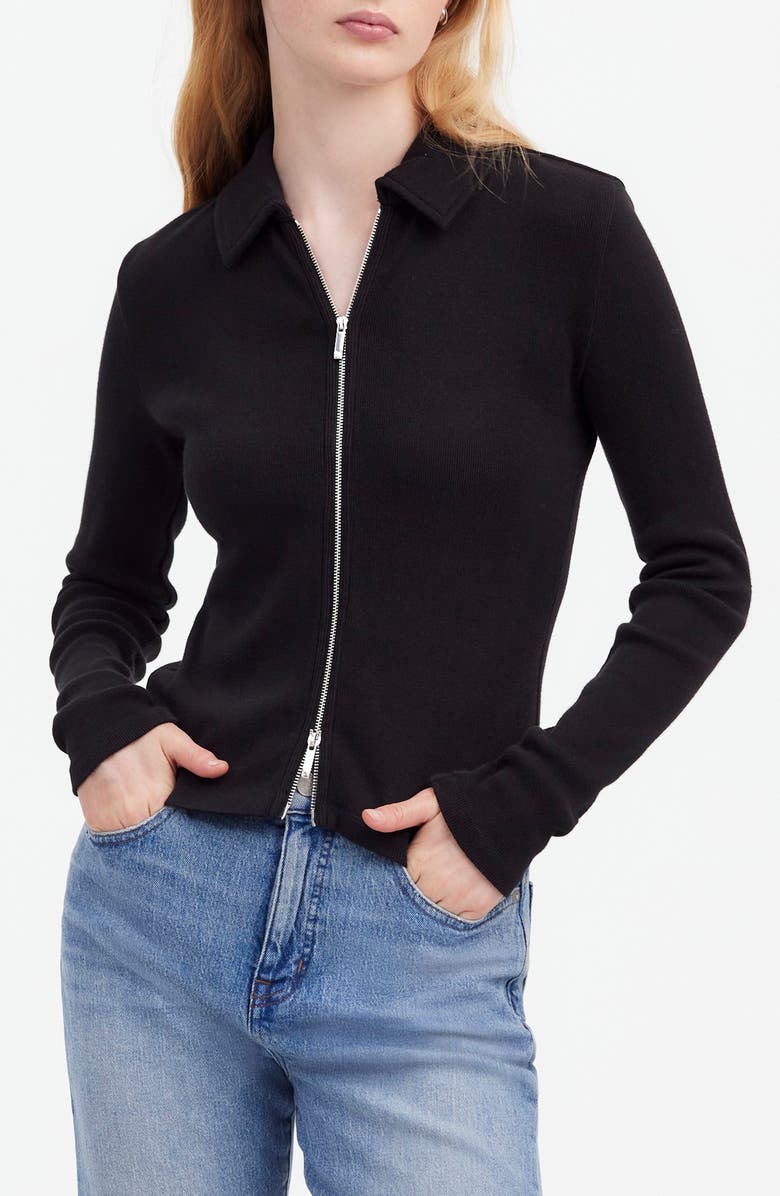 Madewell Rib Zip Front Cotton Top, Main, color,