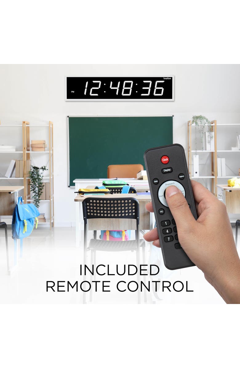 Ivation Large Digital Clock, 60 Led Wall Clock with Stopwatch, Alarms, Timer, Temp & Remote, Alternate, color, White