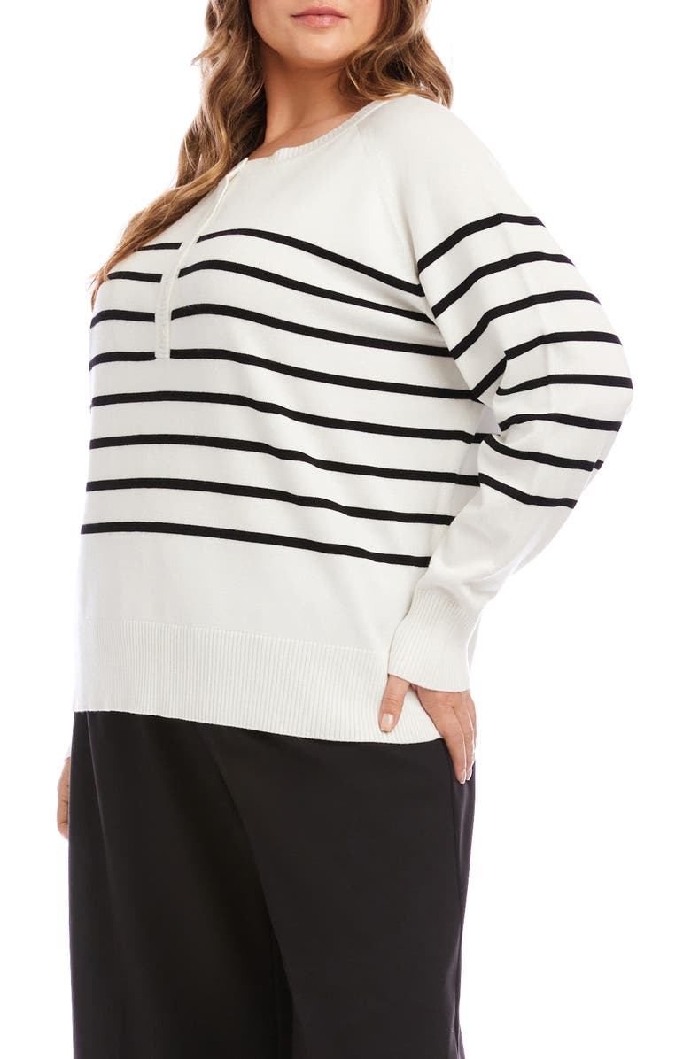 Karen Kane Stripe Henley Sweater, Alternate, color, Off White/ Black