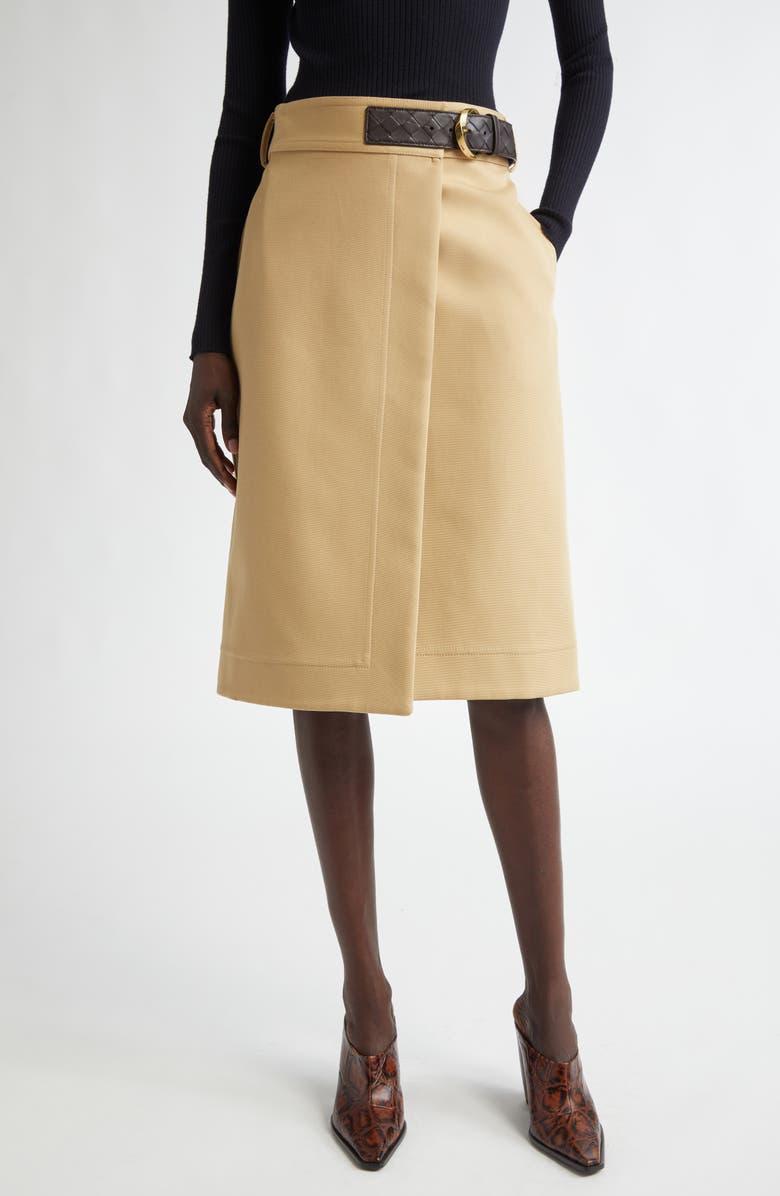 Bottega Veneta Intrecciato Belted Cotton Canvas Skirt, Main, color, Pale Oak