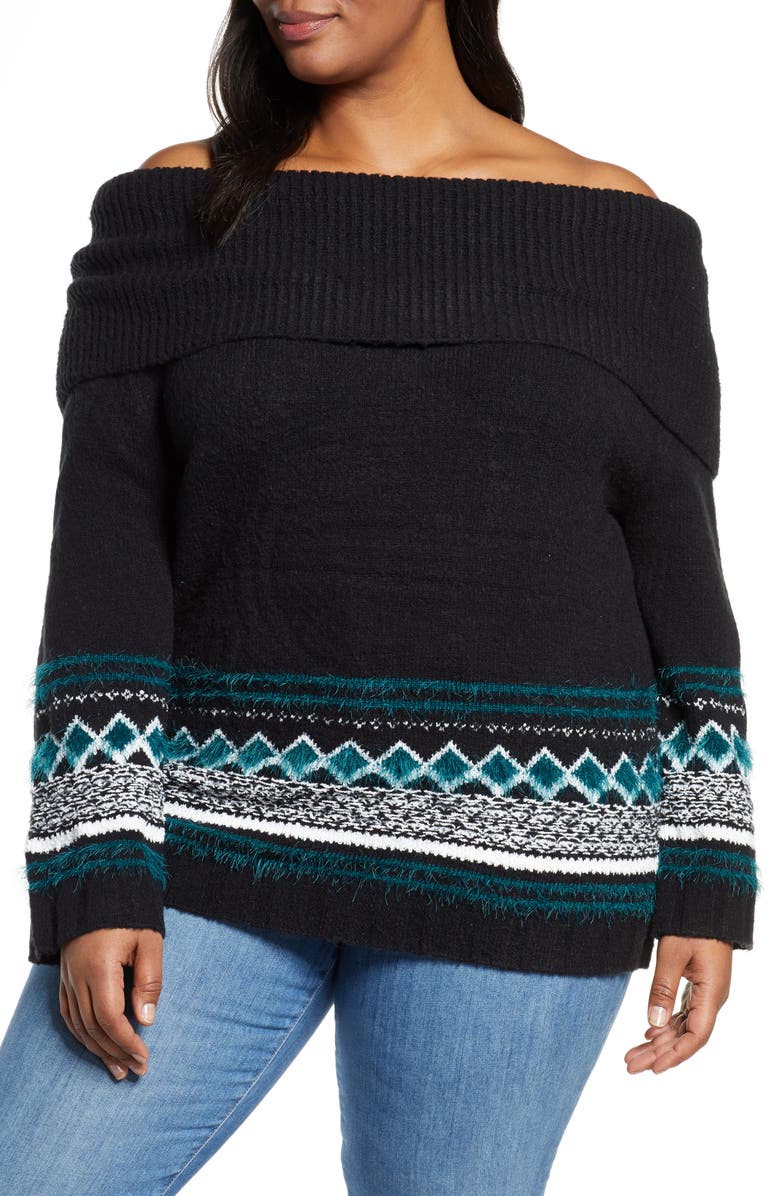 Caslon<sup>®</sup> Fair Isle Convertible Cowl Neck Sweater, Main, color, 
