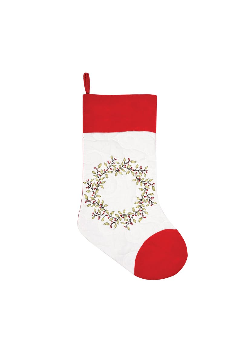 20" Berry Garland Embroidered Hanging Large Christmas Stocking, Main, color, Red